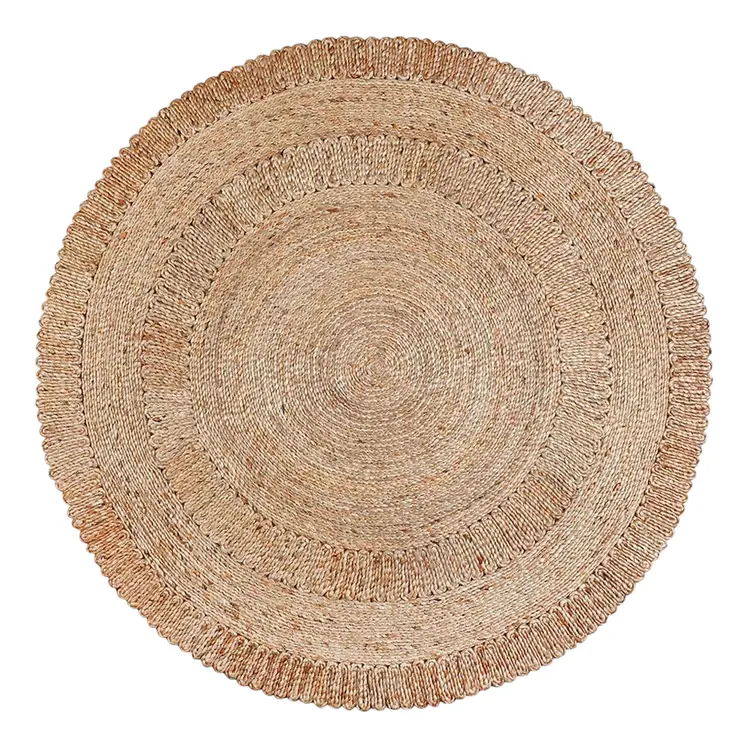6' Natural Jute Geometric Hand Braided Round Rug