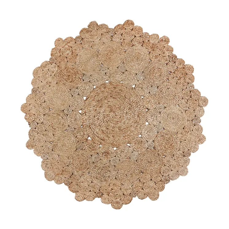 4' Natural Jute Geometric Hand Braided Round Rug