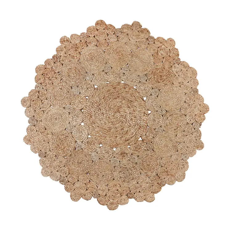 4' Natural Jute Geometric Hand Braided Round Rug