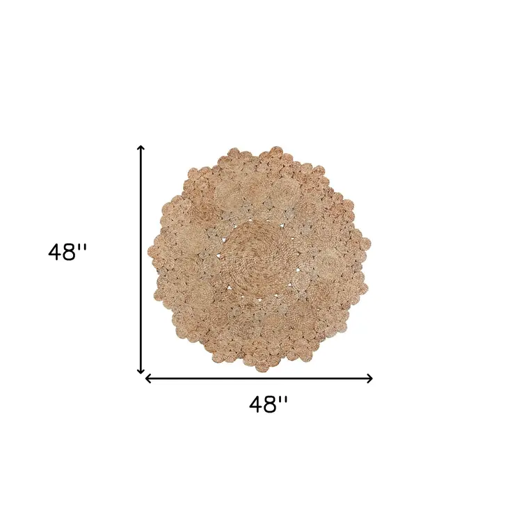 4' Natural Jute Geometric Hand Braided Round Rug