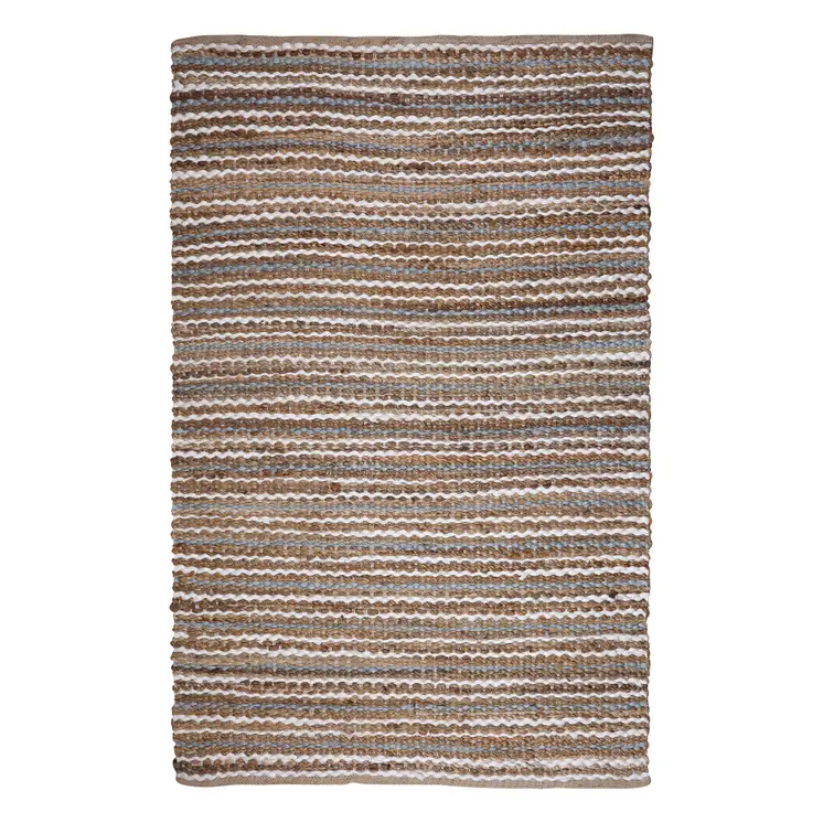 4' X 6' Brown White And Gray Jute Striped Hand Woven Area Rug