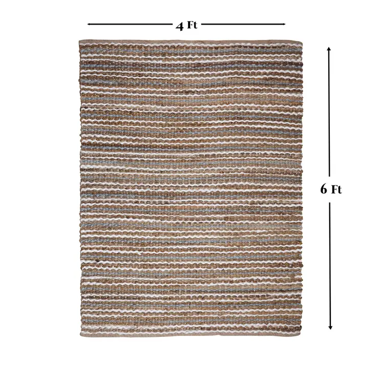 4' X 6' Brown White And Gray Jute Striped Hand Woven Area Rug