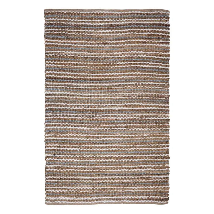 5' X 8' Brown White And Gray Jute Striped Hand Woven Area Rug