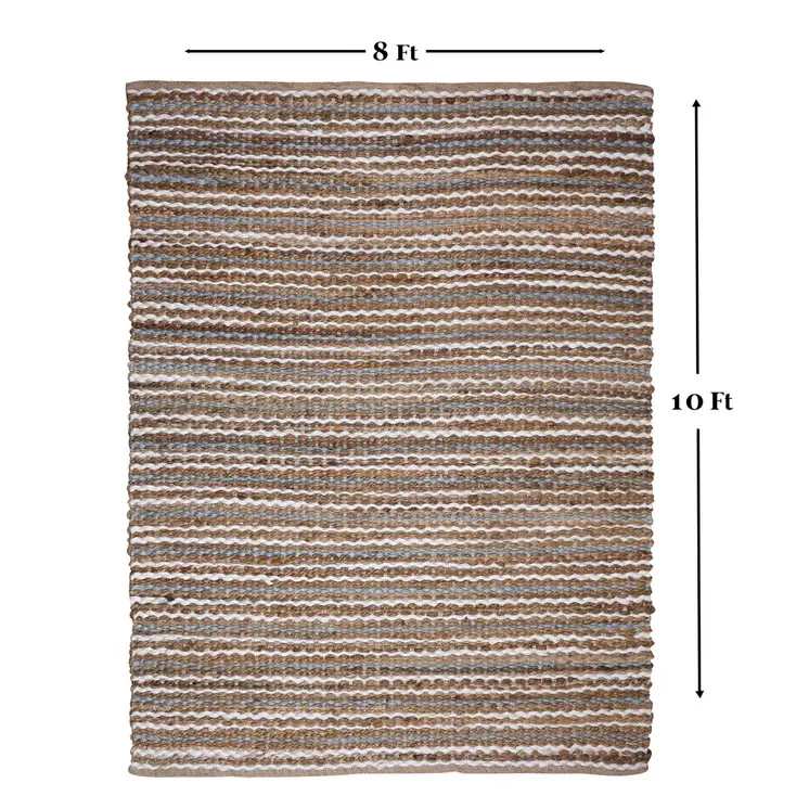8' X 10' Brown and White Striped Handmade Indoor Outdoor Area Rug