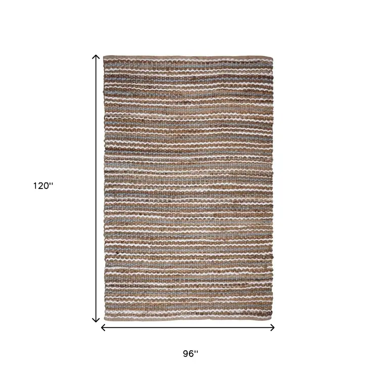 8' X 10' Brown and White Striped Handmade Indoor Outdoor Area Rug