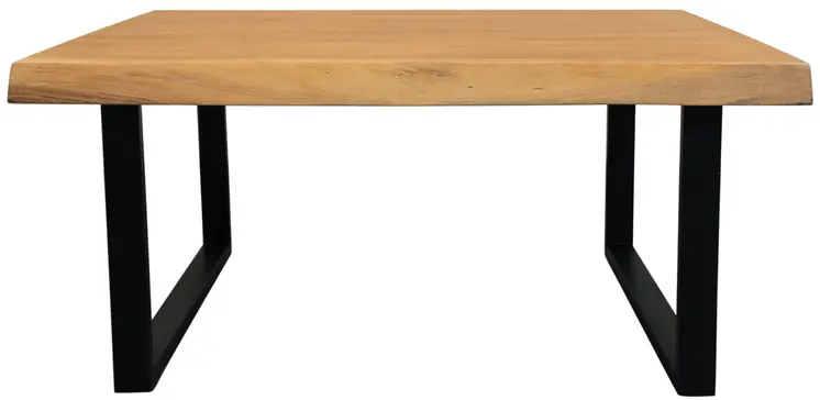 39" Natural And Black Solid Wood And Iron Square Distressed Coffee Table