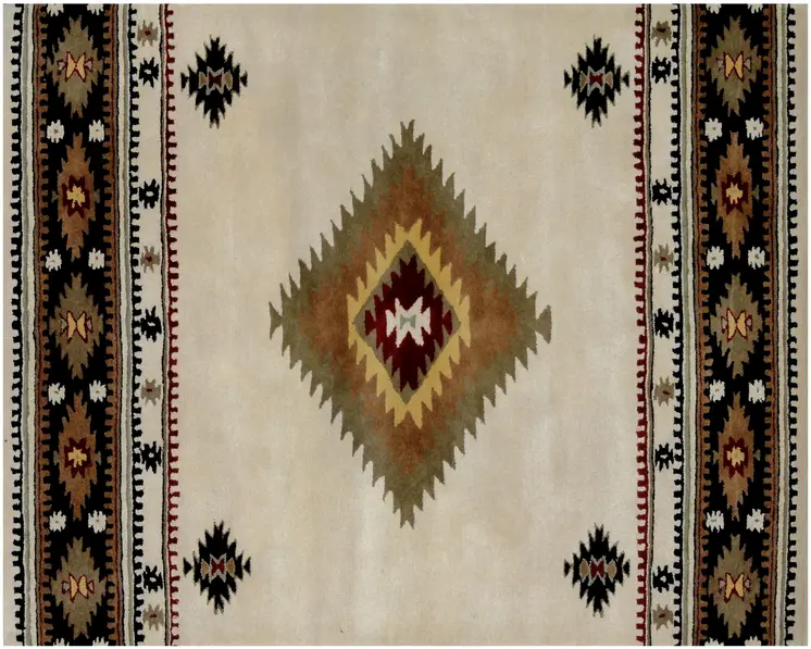 5' X 8' Ivory and Black Southwestern Hand Tufted Non Skid Area Rug
