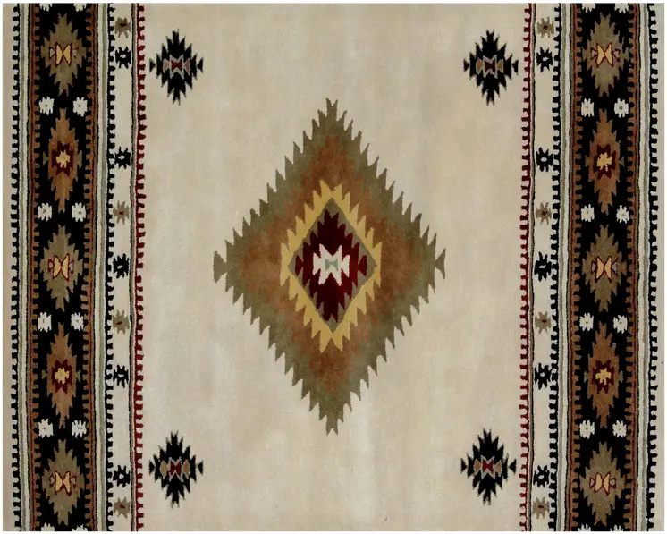 5' X 8' Ivory and Black Southwestern Hand Tufted Non Skid Area Rug