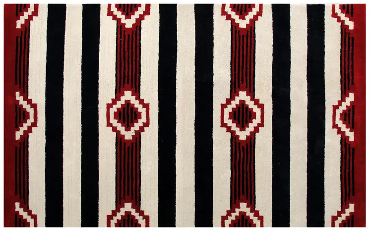 8' X 11' Ivory and Black Southwestern Hand Tufted Non Skid Area Rug