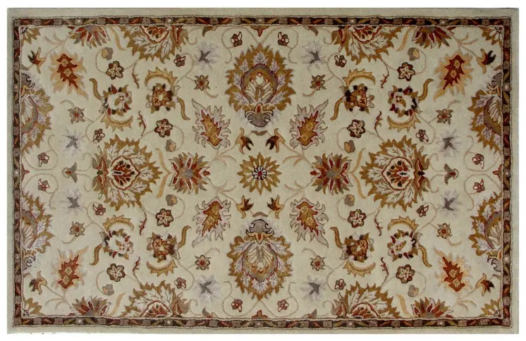 5' X 8' Cream Oriental Hand Tufted Non Skid Area Rug