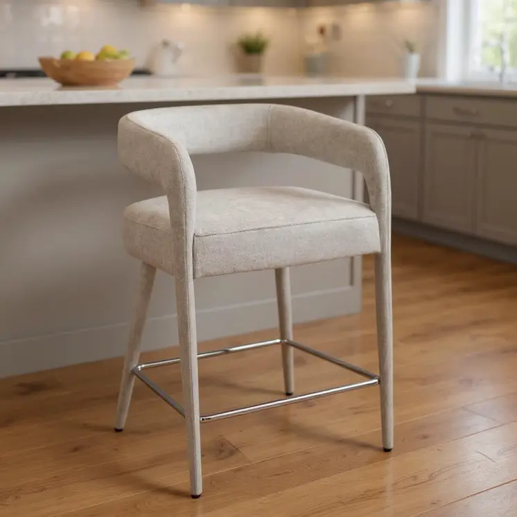 25" Ivory Metal and Fabric Low Back Counter Height Bar Chair