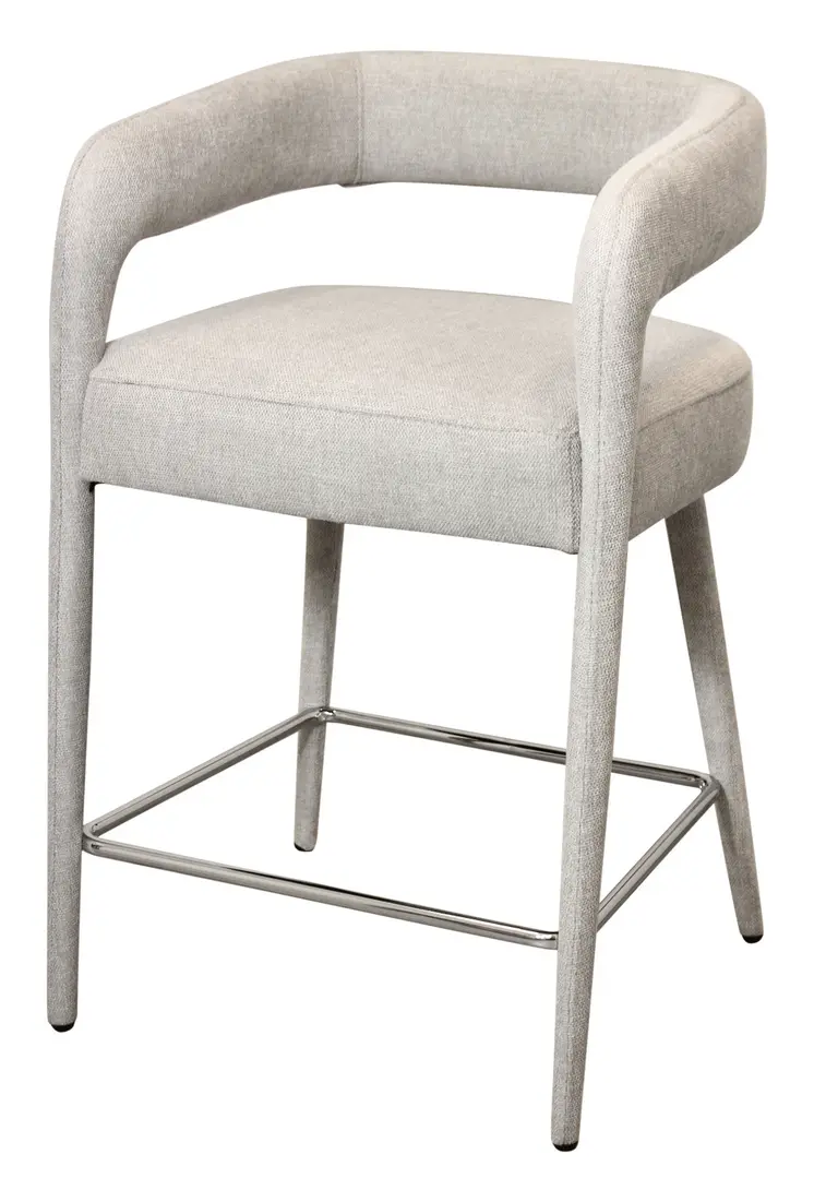 25" Ivory Metal and Fabric Low Back Counter Height Bar Chair