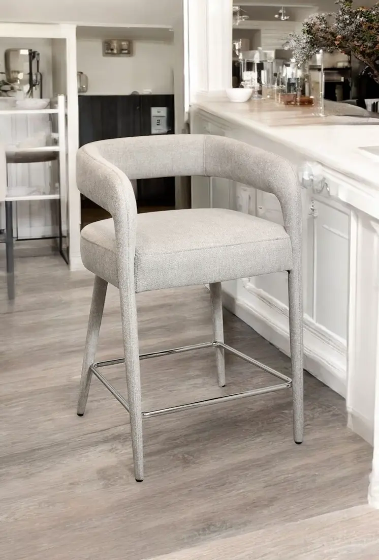 25" Ivory Metal and Fabric Low Back Counter Height Bar Chair