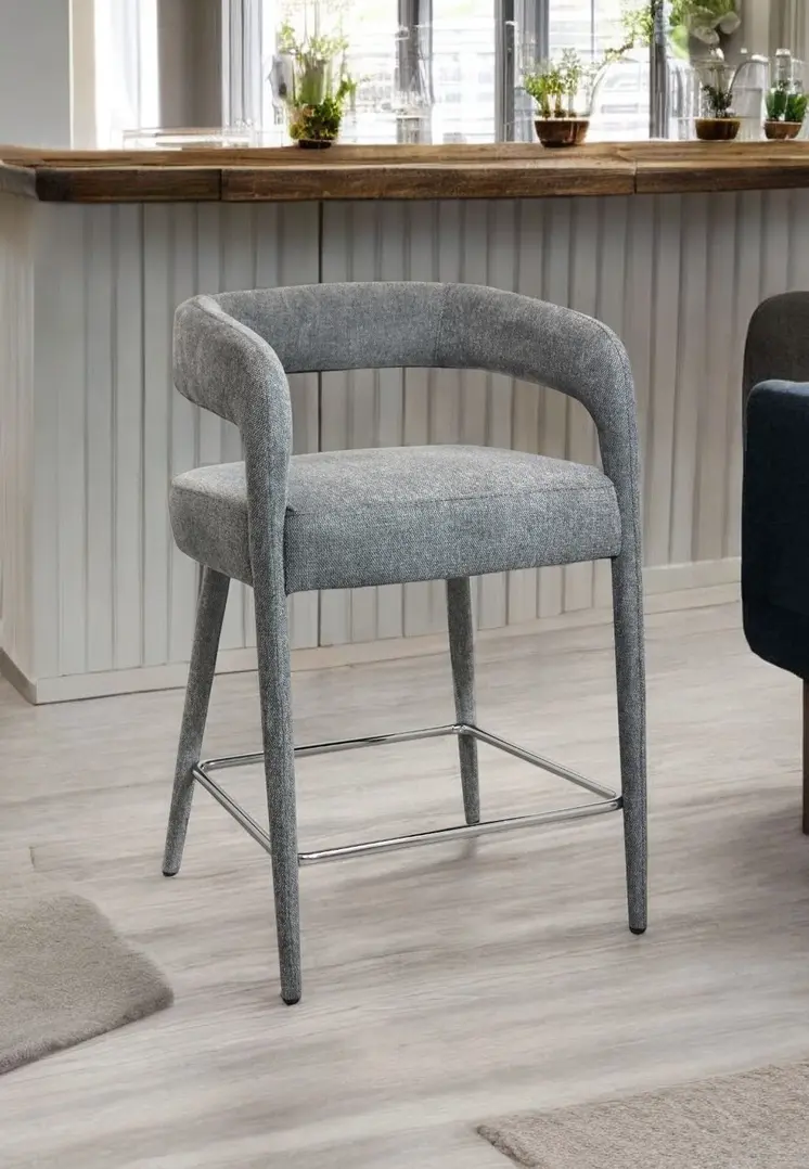 25" Gray Metal and Fabric Low Back Counter Height Bar Chair