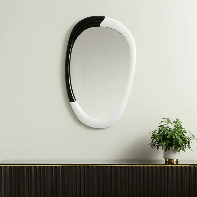 31" Black And White Steel Oval Geometric Framed Accent Mirror