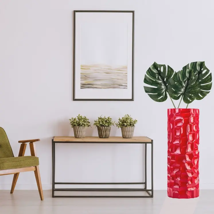 36" Red Faceted Geometric Resin Floor Vase