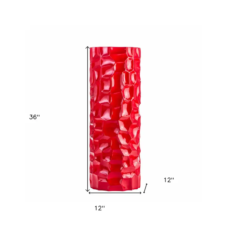36" Red Faceted Geometric Resin Floor Vase