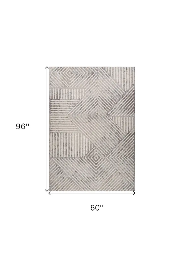 5' X 8' Gray and Beige Abstract Distressed Area Rug