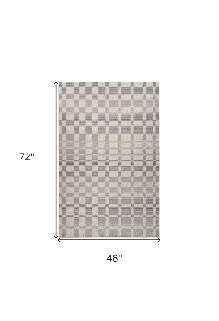 4' X 6' Gray and Beige Checkered Distressed Area Rug