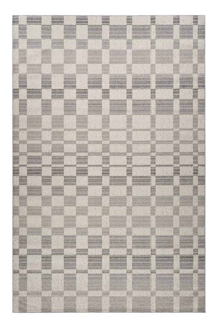 8' X 11' Gray and Beige Checkered Distressed Area Rug