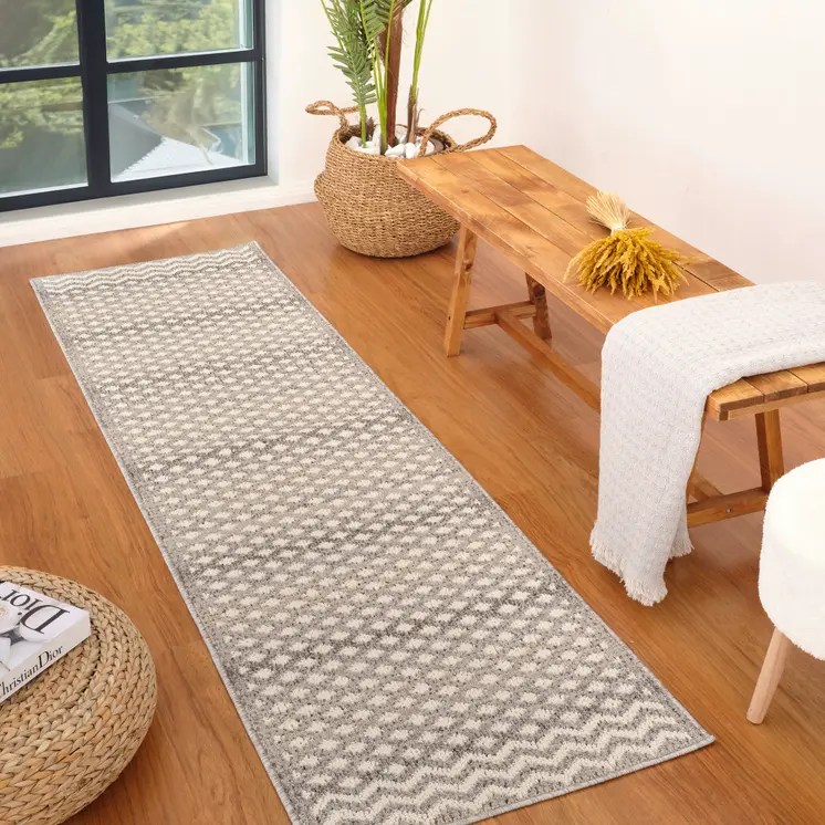 8' Gray And Beige Moroccan Distressed Runner Rug