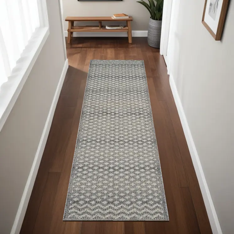 8' Gray And Beige Moroccan Distressed Runner Rug