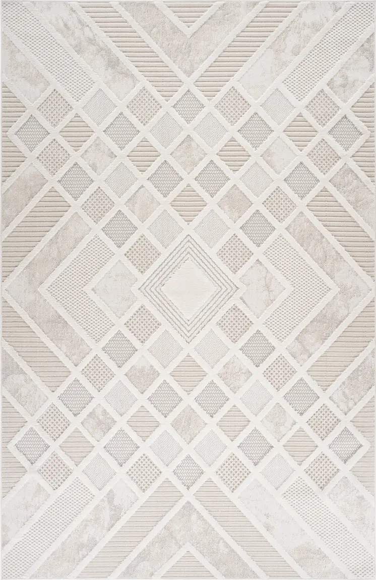5' X 8' Cream and Beige Abstract Distressed Area Rug