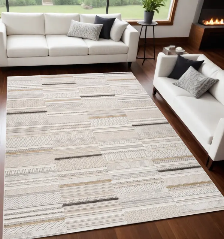 5' X 8' Gray and Beige Abstract Distressed Area Rug
