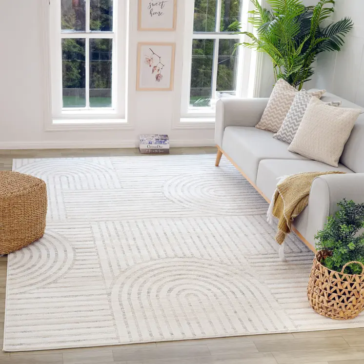 5' X 8' Cream and Beige Abstract Area Rug