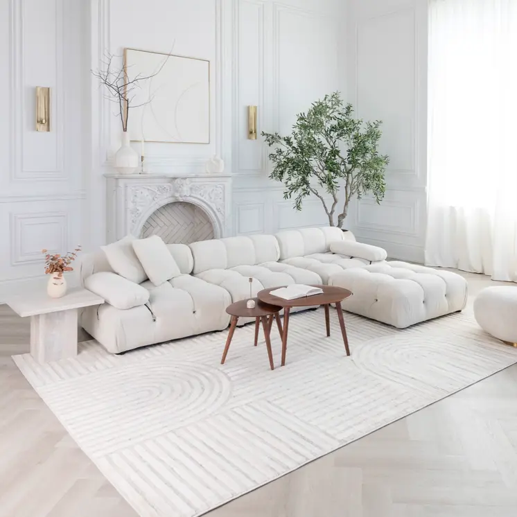 5' X 8' Cream and Beige Abstract Area Rug