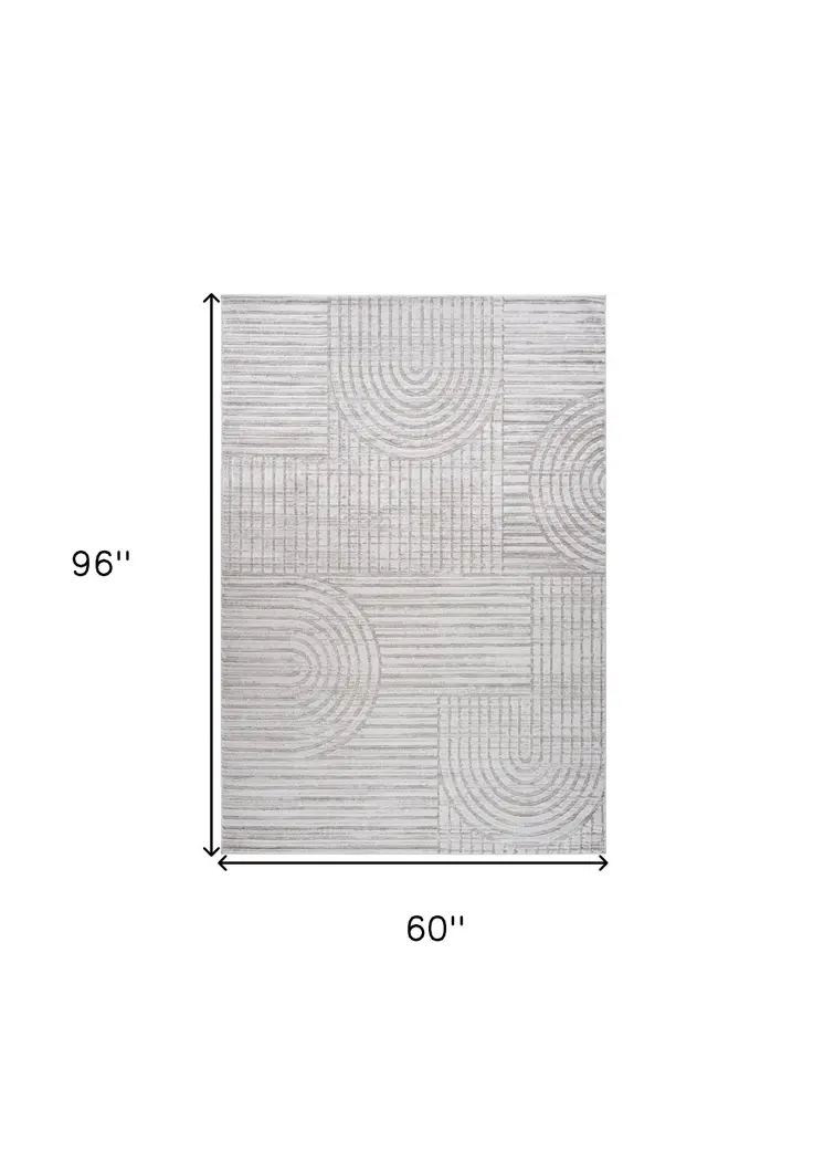 5' X 8' Light Gray and Ivory Abstract Distressed Area Rug
