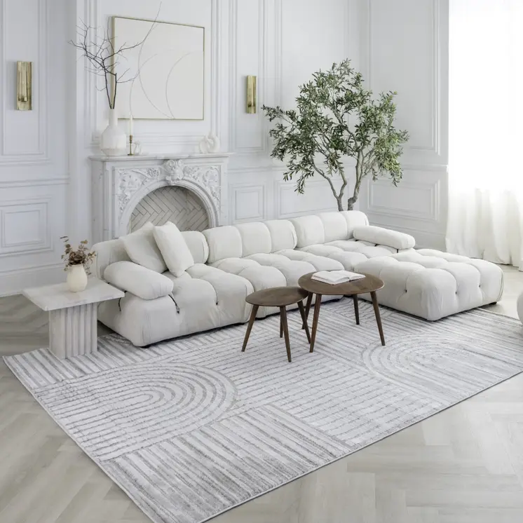 5' X 8' Light Gray and Ivory Abstract Distressed Area Rug