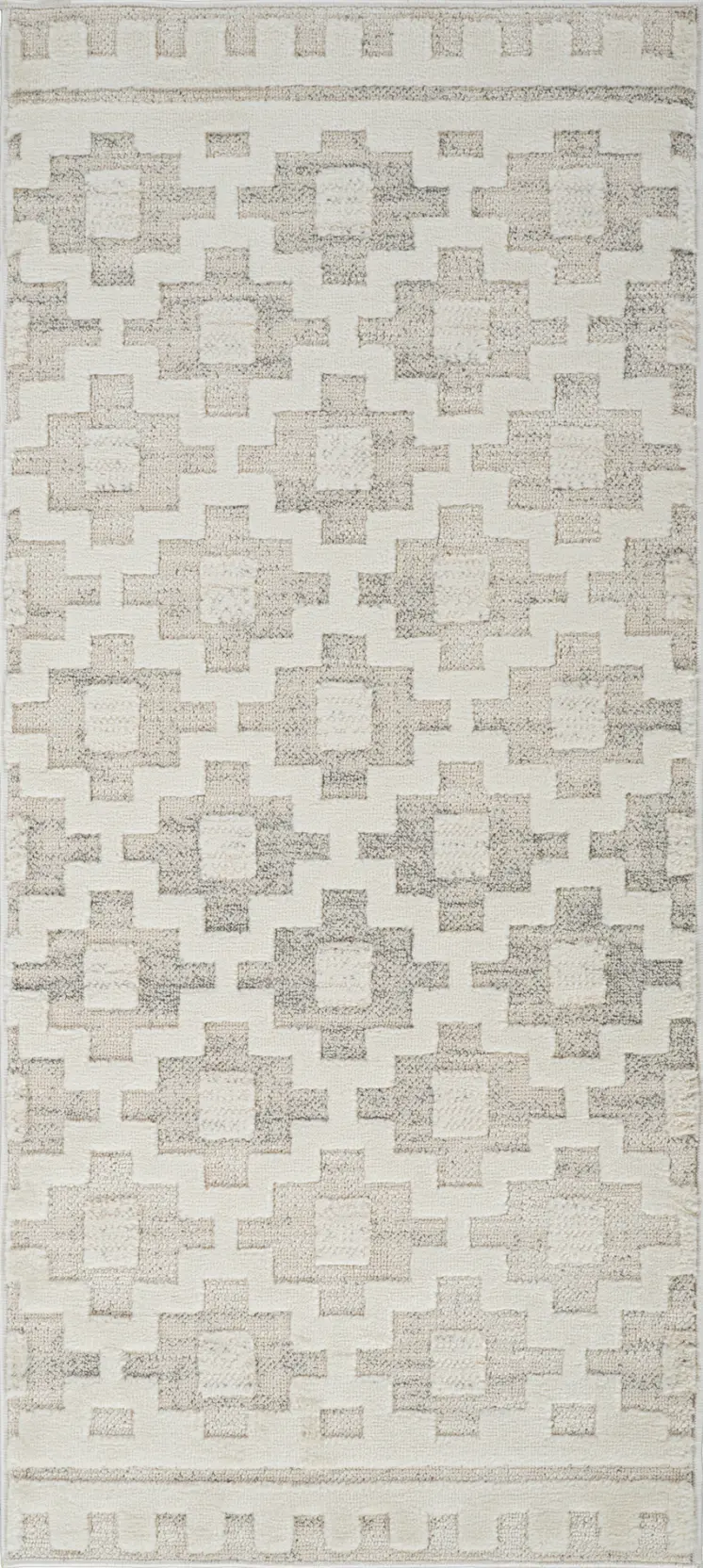 2' X 5' Gray and Beige Moroccan Distressed Area Rug