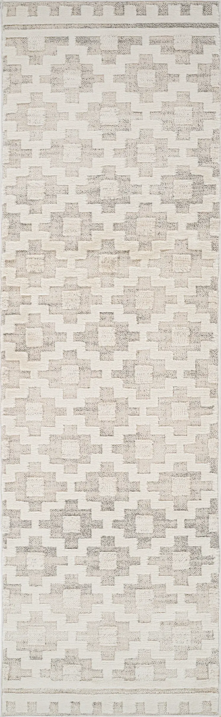 8' Gray And Beige Moroccan Distressed Runner Rug