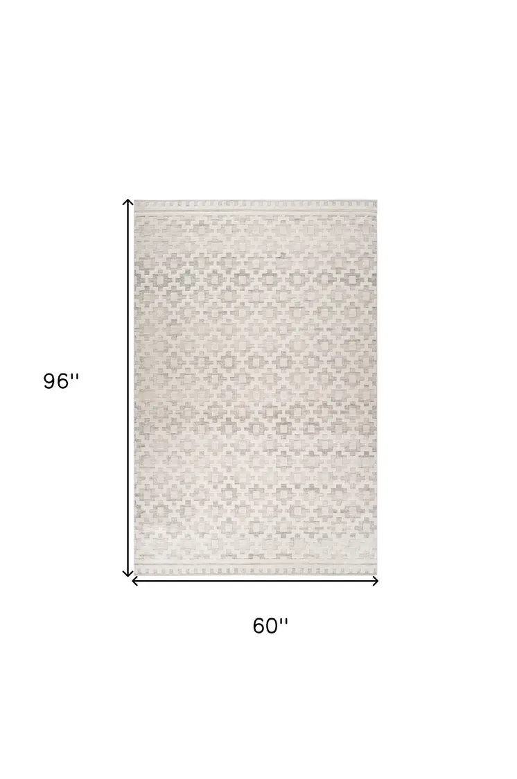 5' X 8' Cream and Beige Moroccan Area Rug