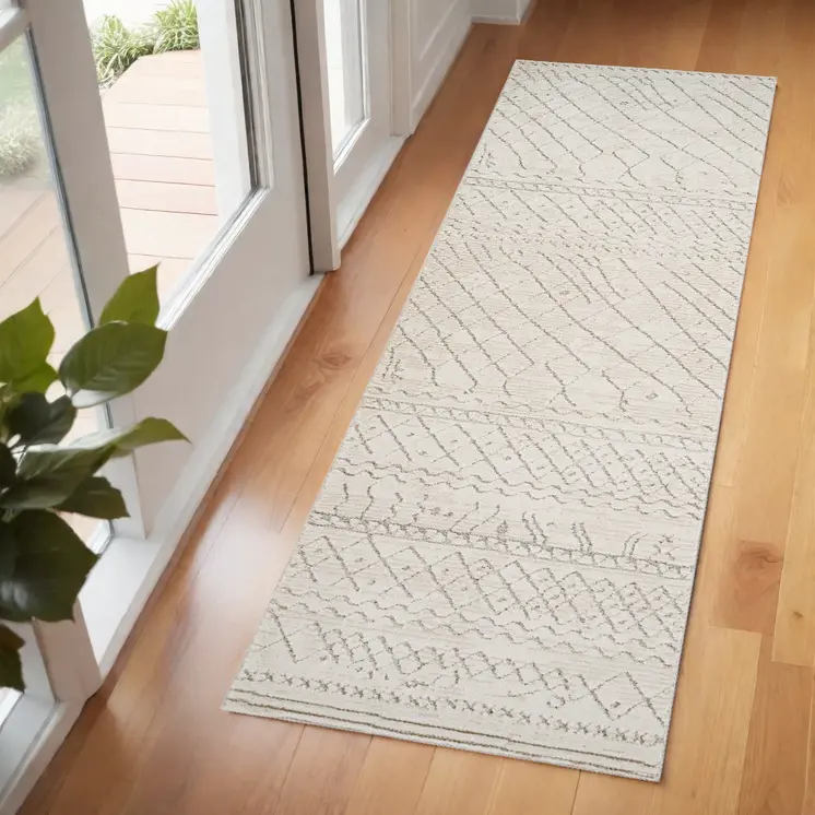 2' X 5' Gray and Beige Abstract Distressed Area Rug