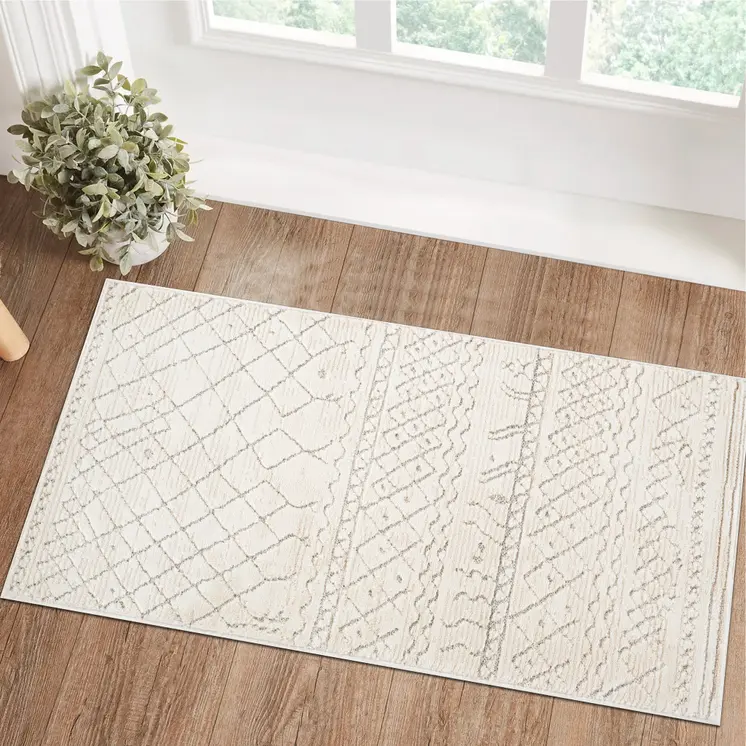 2' X 5' Gray and Beige Abstract Distressed Area Rug