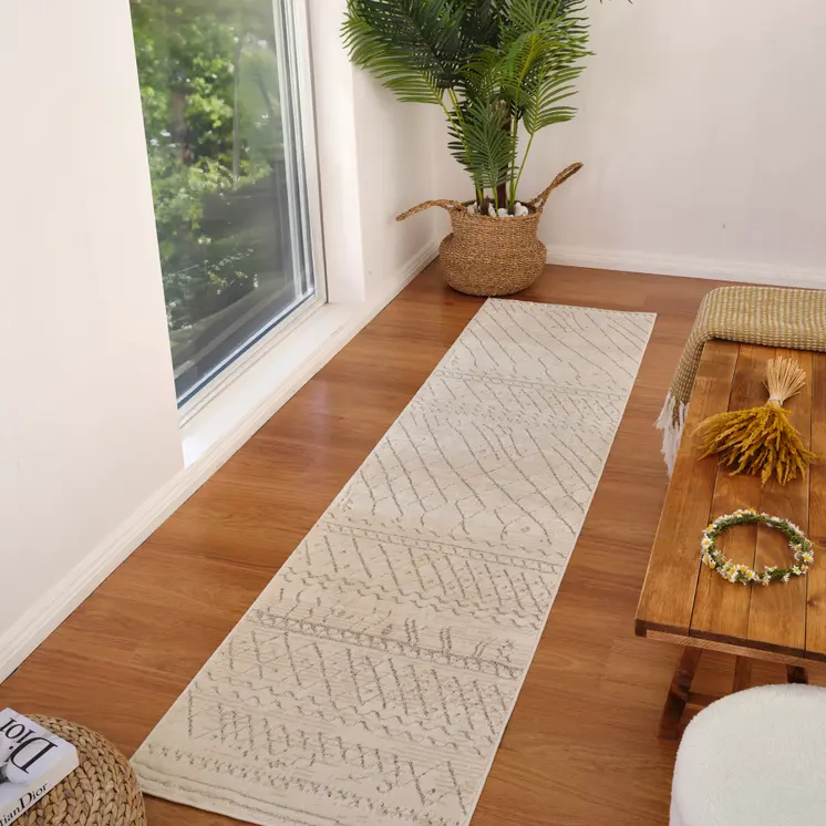 8' Gray And Beige Abstract Distressed Runner Rug