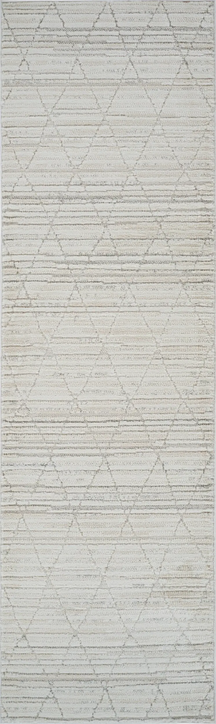 8' Gray And Beige Geometric Distressed Runner Rug