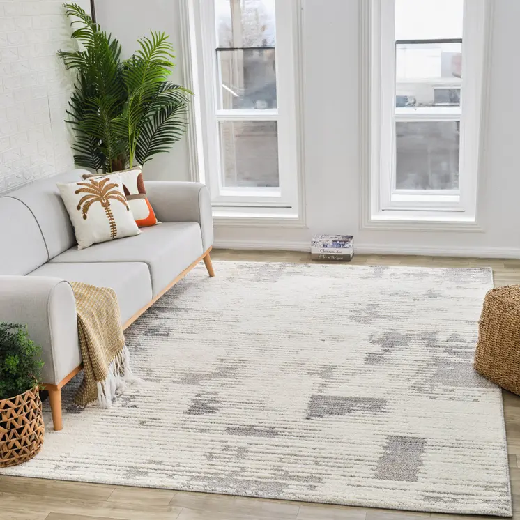 5' X 8' Gray and Cream Abstract Distressed Area Rug