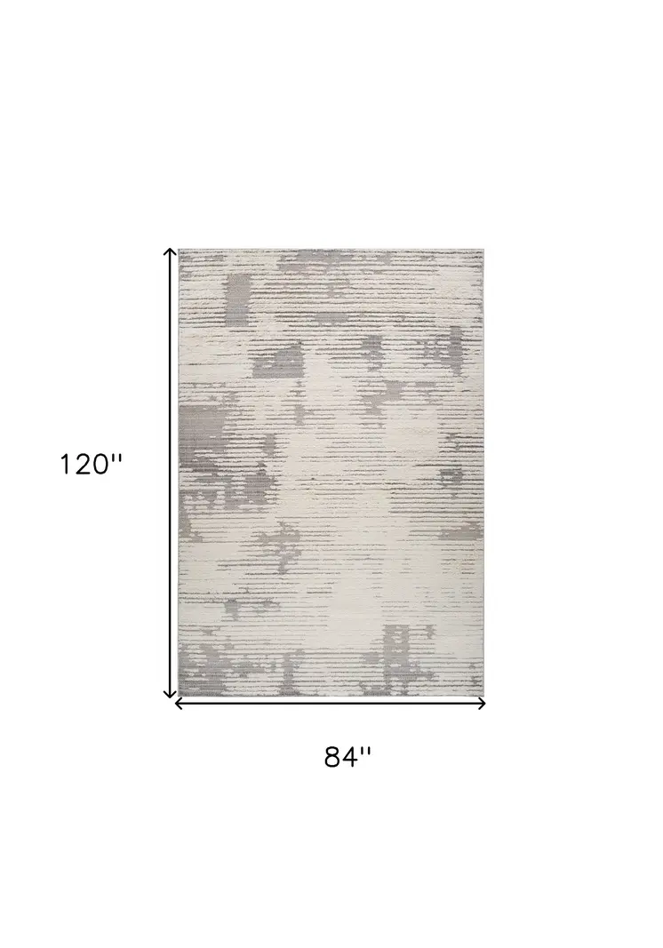 7' X 10' Gray and Cream Abstract Distressed Area Rug