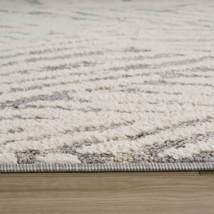 5' X 8' Gray and Cream Botanical Leaves Area Rug