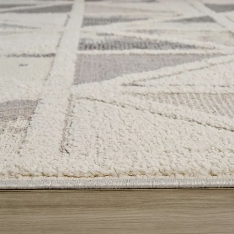 8' Gray And Cream Geometric Distressed Runner Rug
