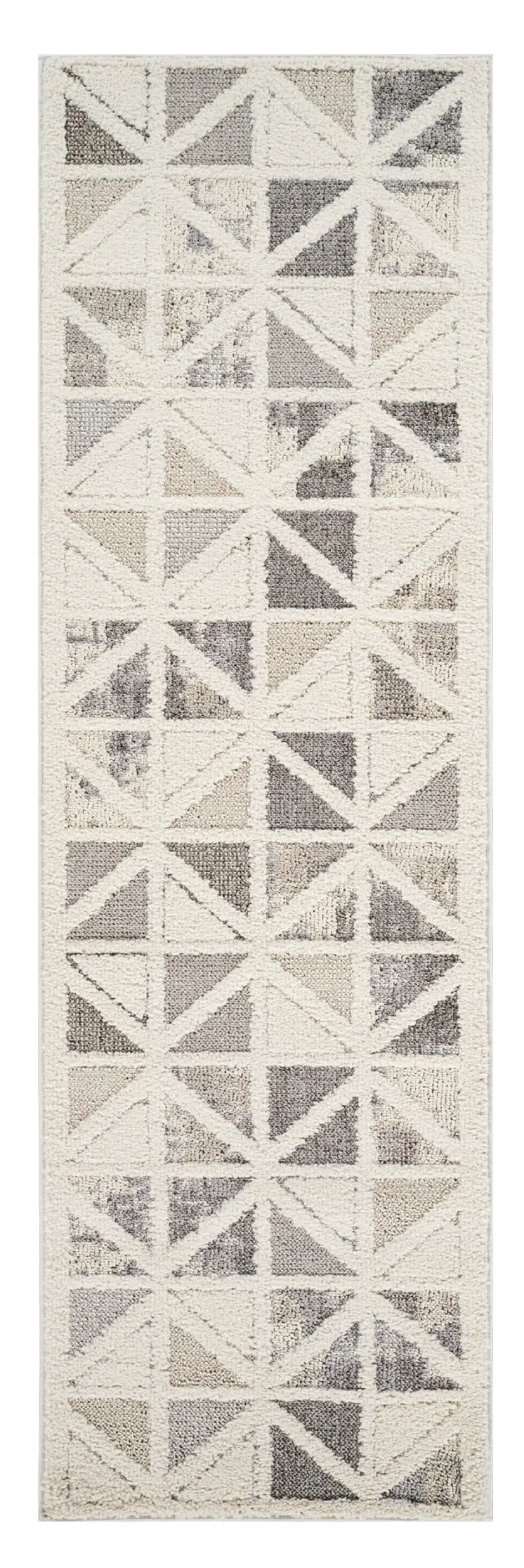 8' Gray And Cream Geometric Distressed Runner Rug