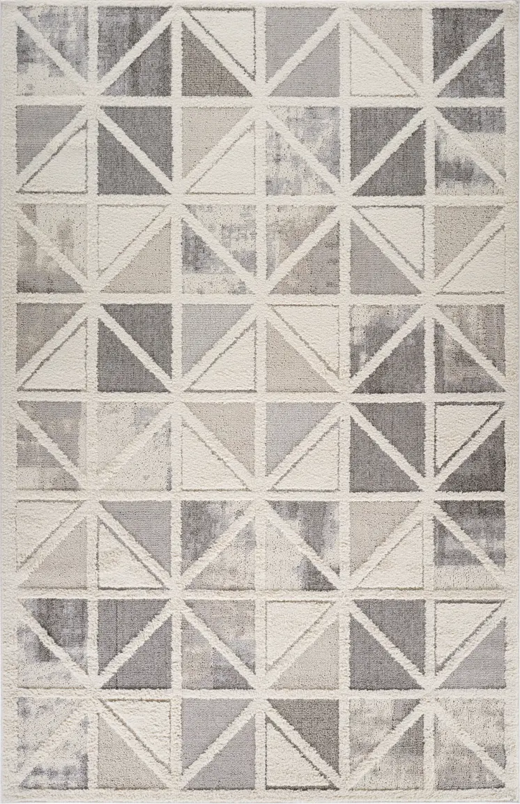 5' X 8' Gray and Cream Geometric Distressed Area Rug