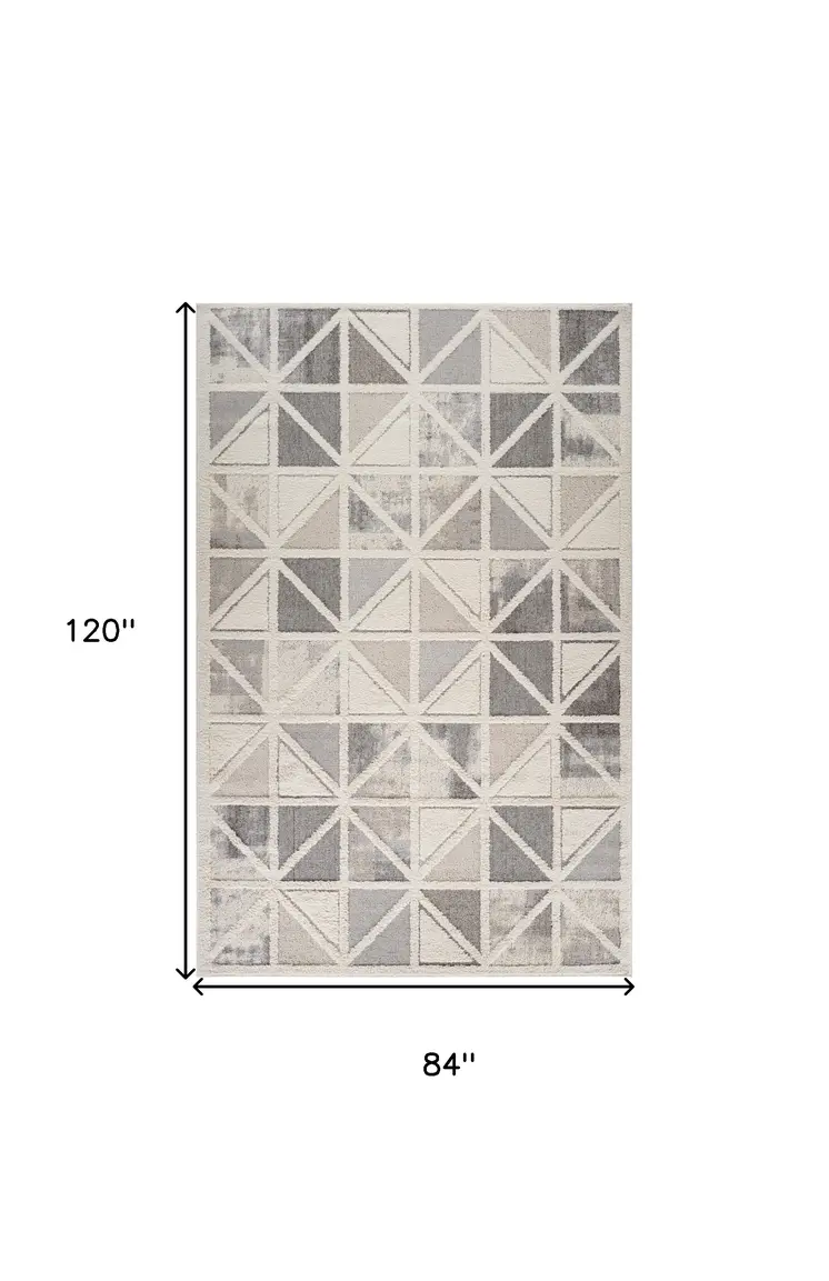 7' X 10' Gray and Cream Geometric Distressed Area Rug