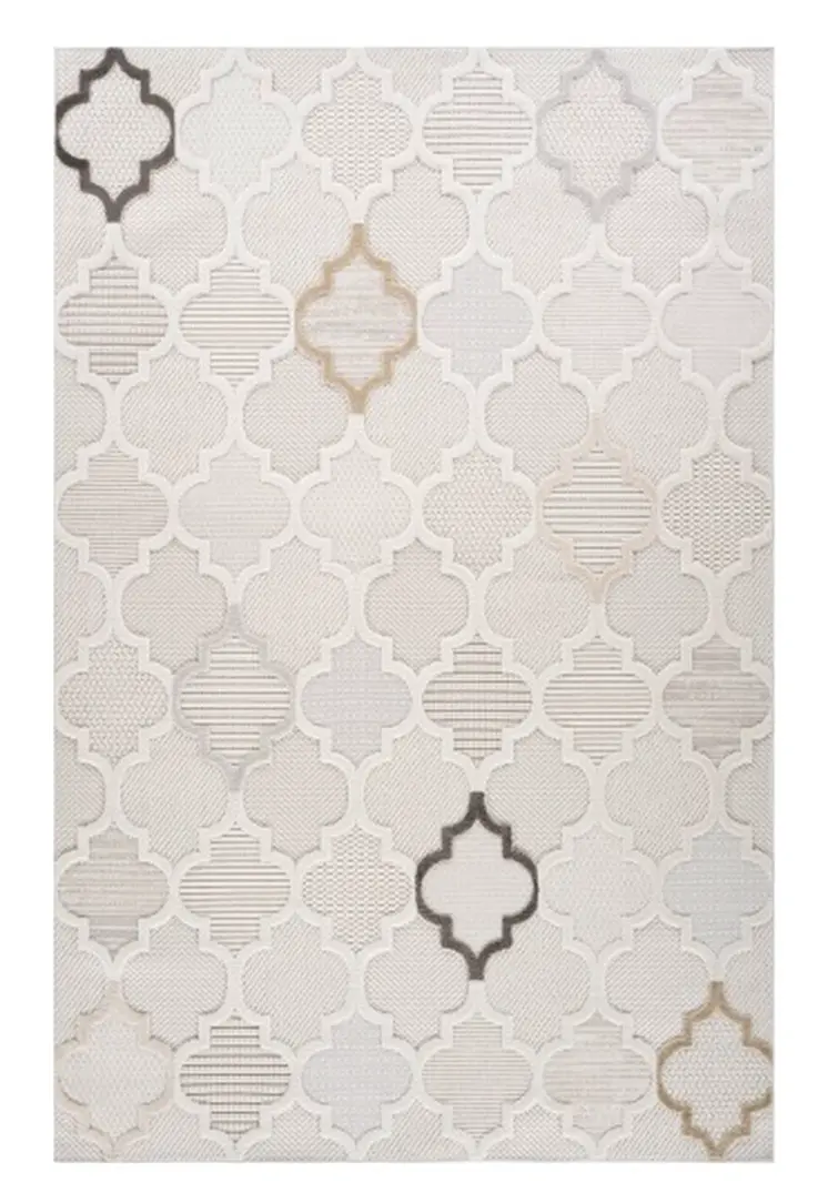 5' X 8' Cream and Beige Geometric Distressed Area Rug