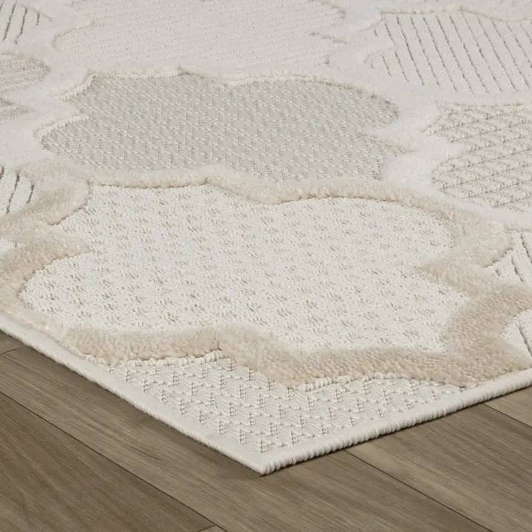 7' X 10' Cream and Beige Geometric Distressed Area Rug