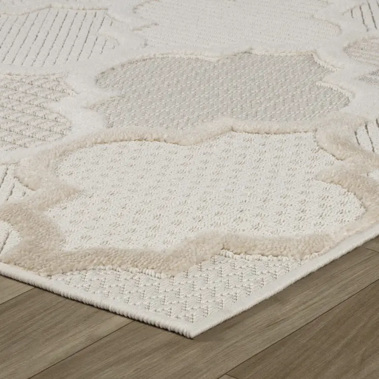 7' X 10' Cream and Beige Geometric Distressed Area Rug