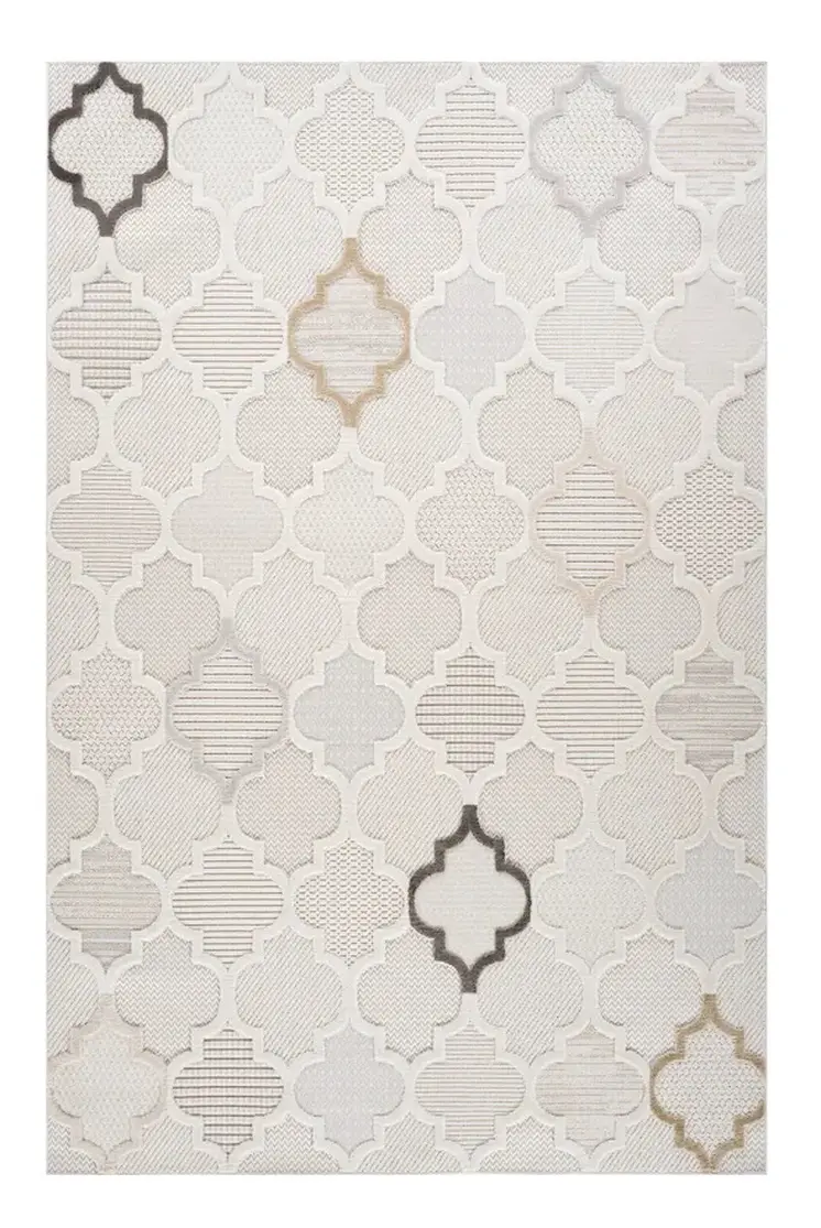 7' X 10' Cream and Beige Geometric Distressed Area Rug